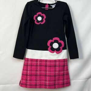 Hartstrings Black and Pink tweed dress size 5 NWT